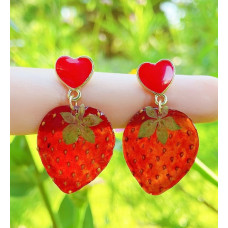 Dried Strawberry Slice Handmade Resin Earrings