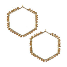 Champagne Multi Glass Bead Wire Hexagon Hoop Earring