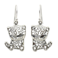 Novica Filigree Kitten Sterling Silver Dangle Earrings