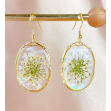 Real White Lace Flower Oval Earrings