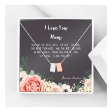 I Love You Mom Silver Rose Gold Cube Mothers Day Gift Necklace