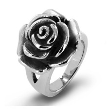 Stainless Steel Blooming Antiqued Rose Ring