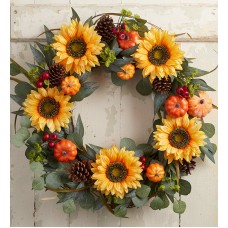 Wild Sunflower and Pumpkin Wreath- 26”