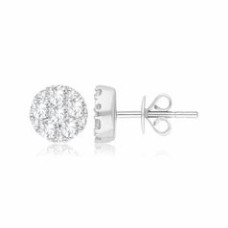 Diamond Cluster Earrings, 1.038 Carat on 14k White Gold 