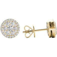 .65 TCW Yellow Gold Diamond Halo Pave Earrings 