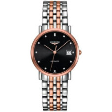 Longines - Elegant Collection Black Dial Rose Gold & Steel Womens Watch 