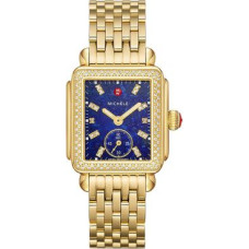 Michele - Deco Mid Gold Diamond Lapis Blue Dial Womens Watch 