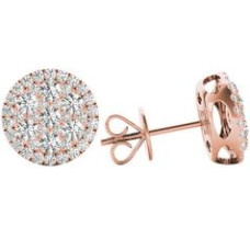 1.19 TCW Solid 18k Rose Gold Diamond Halo Pave Earrings 