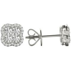 .63 TCW White Gold Diamond Pave Halo Flower Stud Earrings 